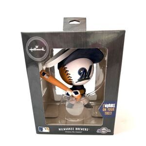 Milwaukee Brewers Hallmark Ornament Bouncing Buddy Baseball Player MLB HAT